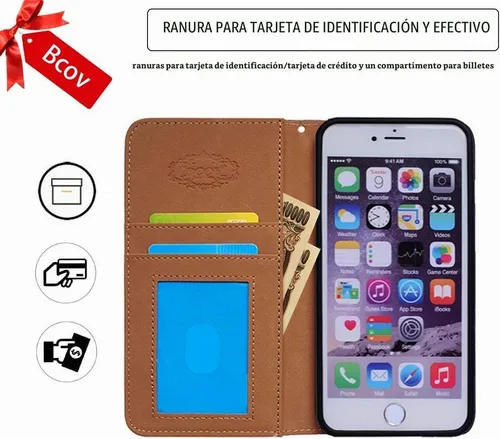 Vista 5 de Bcov Funda para iPhone 11, funda de piel con tapa y función atril para iPhone 11, diseño de flores y mariposas azules Mariposa Azul Flores Rosa