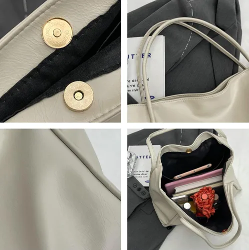 Vista 5 de Bolso de mano para mujer, bolso de hombro, bolso de mano de poliuretano suave, bolso de hombro grande a la moda, bolso de mano con asa superior