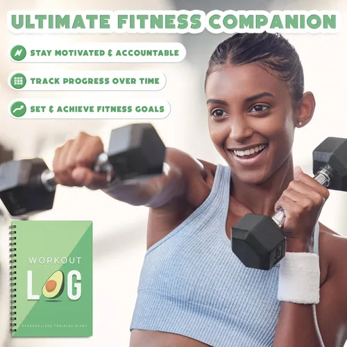 Vista 5 de Planificador de entrenamiento para seguimiento diario de fitness y establecimiento de objetivos, tamaño A5, 6 x 8 pulgadas, verde avo, cubierta más