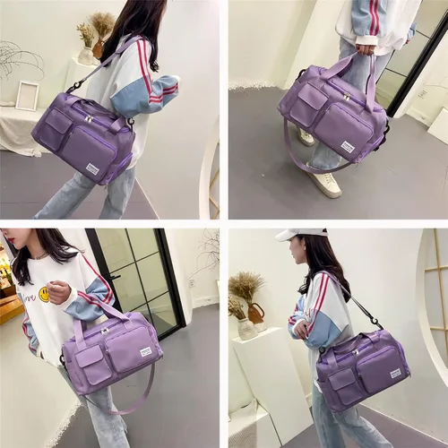 Vista 205 de Pequeña bolsa de gimnasio para mujer, bolsa de viaje con compartimento para zapatos