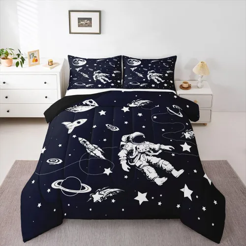 Vista 44 de Feelyou Juego de ropa de cama con estampado de aviones para niños y niñas, juego de funda de edredón de microfibra estilo boceto azul y blanco