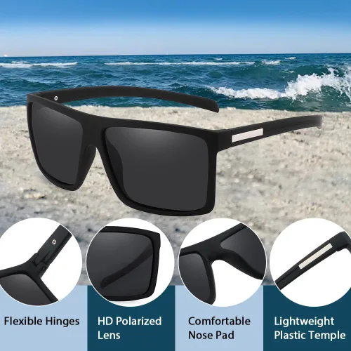 Vista 4 de Gafas de sol polarizadas cuadradas de estilo clásico de los hombres Gafas de sol ligeras de plástico protección UV para conducir