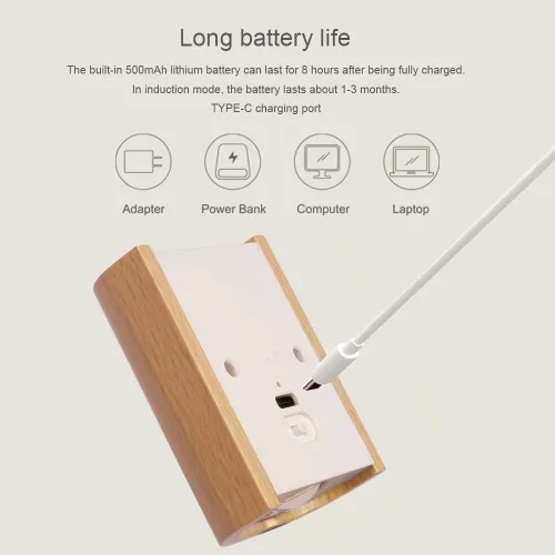 Vista 5 de Aplique de pared con sensor LED de diseño moderno pasillo USB C recargable, luz nocturna cálida instalación magnética para pasillos, dormitorios