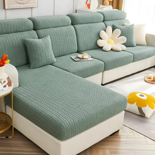 Vista 8 de Fundas elásticas para sofá modular en forma de L, con textura de oreja de trigo, fundas para sofá reclinable, protector de muebles antideslizante