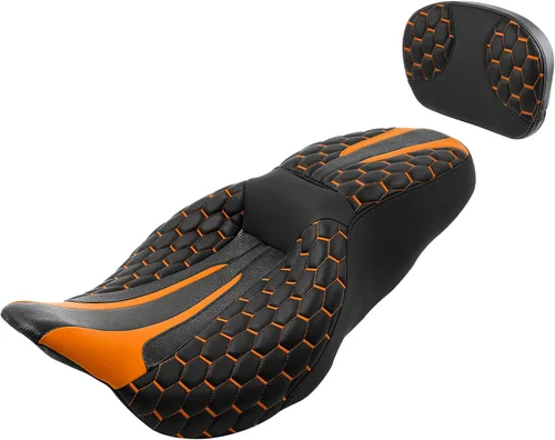 Vista 10 de Asiento de conductor, pasajero y piloto - SLMOTO Asiento de motocicleta de una pieza para 2 personas, compatible con Harley Touring Road King CVO