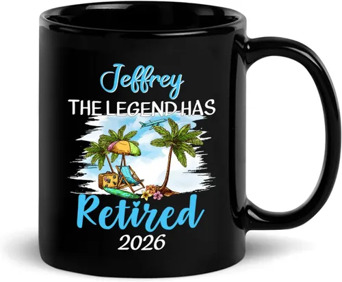 Vista 17 de Taza de café negra de jubilación personalizada, Jubilado está bajo nueva gestión, mira a la esposa para más detalles, taza de té de 11 15 onzas