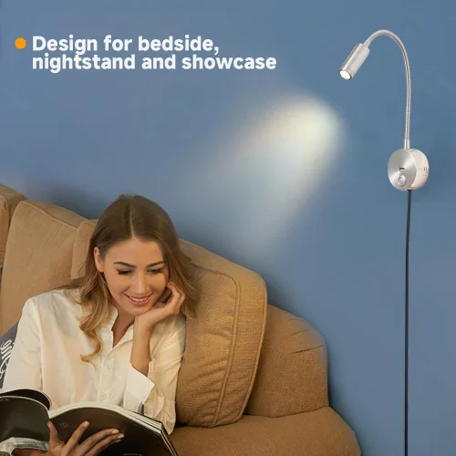 Vista 7 de Luz de lectura regulable montada en la pared con puerto de carga USB, luz de lectura LED enchufable, lámparas de pared con cuello de cisne flexible