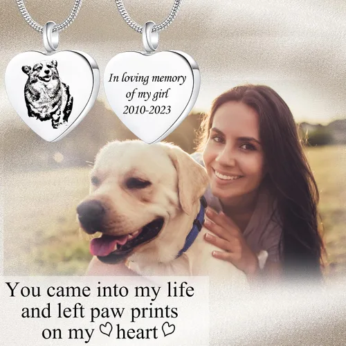 Vista 5 de Fanery Sue Regalos conmemorativos personalizados para mascotas, collar de urna de perro y gato con foto personalizada y texto para cenizas, joyería