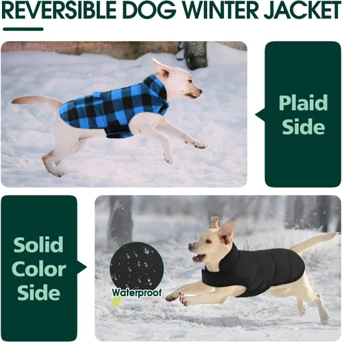 Vista 3 de Kuoser Abrigo de invierno para perro, chaqueta de forro polar resistente al viento, estilo británico, a cuadros, chaleco para clima frío
