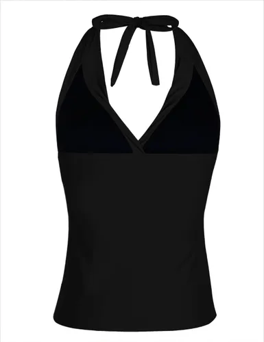 Vista 3 de Hilor Traje de baño tankini para mujer, cuello en V, cuello halter, parte superior fruncida con control de abdomen
