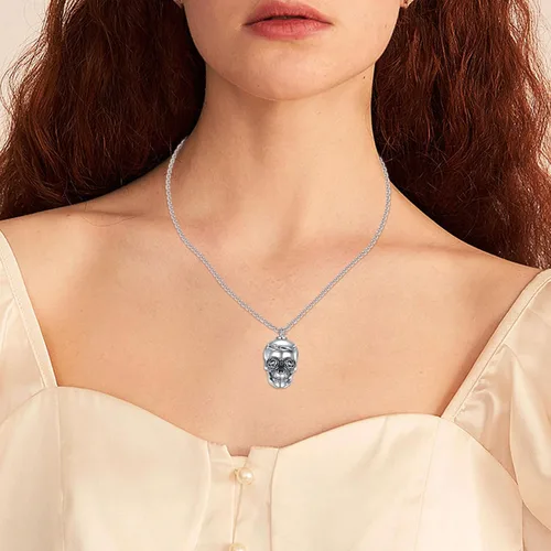 Vista 2 de AINFQY Collar de urna de calavera para cenizas S925 Sterling Sliver Urn Pendant Memorial Cremation Jewelry Skull Ashes Holder para hombres y mujeres