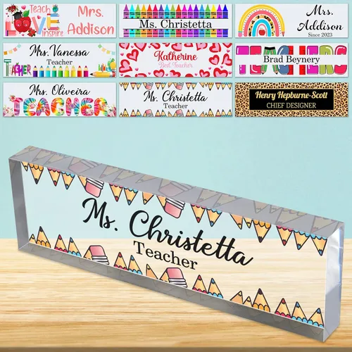 Vista 18 de Placa de nombre de escritorio personalizada para profesores, placa de identificación de bloque de acrílico personalizada para oficina, placa