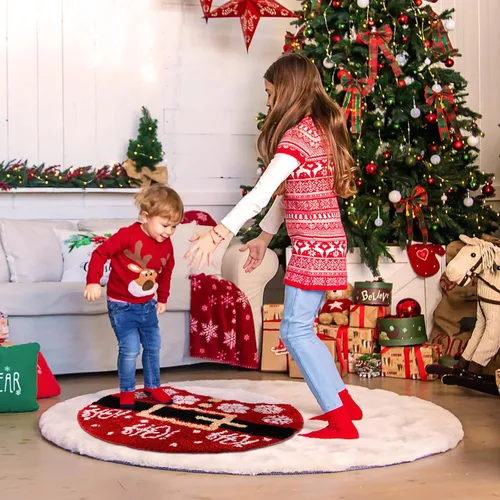 Vista 6 de Ceenna Alfombra de baño de Navidad, tapete de baño con cinturón de Papá Noel, tapete de baño absorbente de 24 x 24 pulgadas, tapete antideslizante