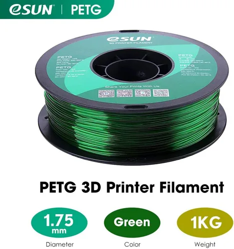 Vista 2 de eSUN 3D Filamento PETG verde de 1.75 mm, 1 kg (2.2 lb), filamento PETG para impresora 3D, 1.75 mm, verde Verde semitransparente