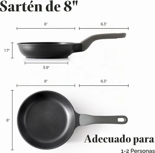 Vista 7 de PRICUSIS - Sartén antiadherente, juego de sartenes de 8/10/12 pulgadas con mango que no se calienta, completamente recubierta, compatible con Sésamo