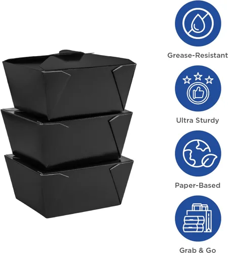 Vista 3 de Karat Paper to Go Boxes [30 oz - 450 ct] Resistente a fugas, microondas, resistentes a la grasa y apilables, color negro
