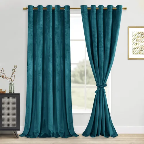 Vista 38 de DWCN - Juego de 2 paneles de cortina de terciopelo con ojales negros, tratamiento de ventanas con aislamiento térmico, apilables, decoración moderna