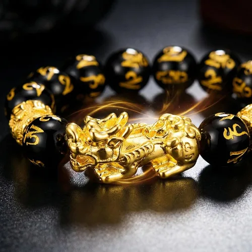 Vista 2 de Black Obsidian Pixiu Good Luck Bracelet, Money Bracelet for Prosperity, Protection Bracelet, Lucky Bracelet for Women and Men