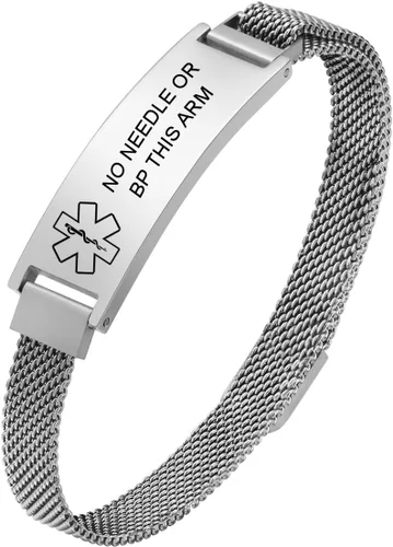 Vista 33 de VNOX Pulsera de identificación de alerta médica para hombres y mujeres, pulseras de alerta médica con grabado personalizado para mujeres y hombres