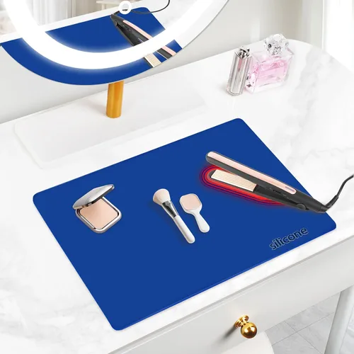 Vista 14 de Alfombrilla de maquillaje de silicona para tocador, 15.4" x 11.6" resistente al calor, alfombrilla de escritorio transparente, fácil de limpiar