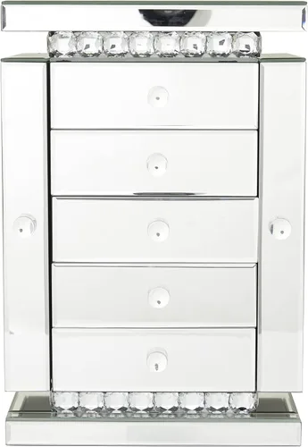 Vista 8 de Deco 79 Joyero de madera con espejo de 5 cajones con adornos de cristal, 11 x 8 x 16 pulgadas, plateado