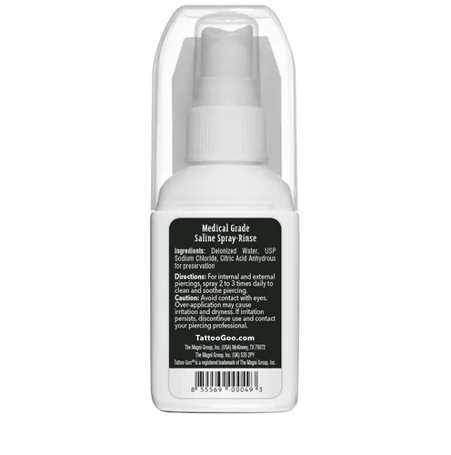 Vista 3 de Tattoo Goo Enjuague en aerosol salino, spray y enjuague para piercings - Limpia de forma segura con cloruro de sodio 99.9% - 2 onzas