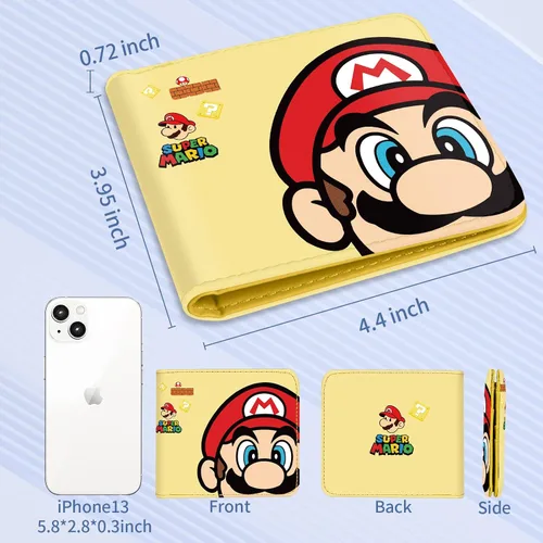 Vista 4 de Toyuma Cartera de cuero de dibujos animados para niños Head Mario Minimalista