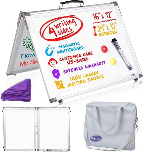Vista 7 de Pizarra blanca pequeña de borrado en seco, pizarra blanca de escritorio de 4 lados, pizarra blanca pequeña para niños, pizarra blanca de mesa de 16