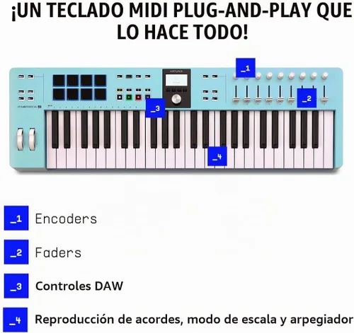 Vista 3 de Arturia KeyLab Essential mk3 Controlador MIDI USB, 49 teclas, aguamarina