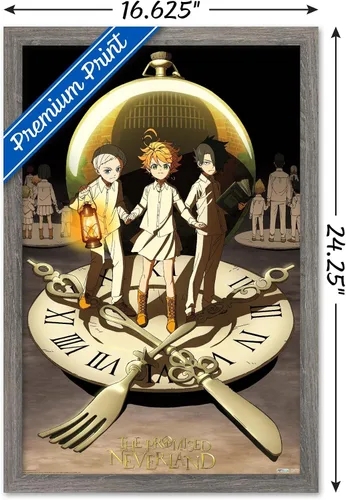 Vista 3 de Trends International The Promised Neverland - Póster de pared de grupo, 14.725 x 22.375 pulgadas, versión enmarcada de madera de granero Versión
