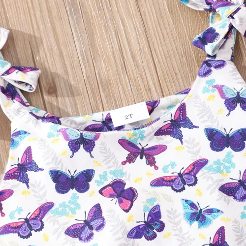 Vista 4 de zarmfly Conjunto de ropa de verano para niñas pequeñas, conjunto de 2 piezas con nudo de corbata, hombros descubiertos, sin mangas, con volantes