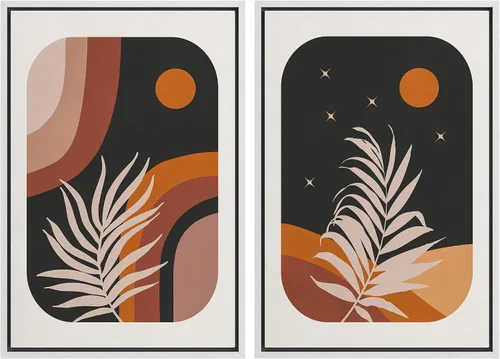 Vista 48 de SIGNFORD Lienzo enmarcado para pared, juego de arte geométrico retro de mediados de siglo, plantas forestales, ilustraciones con formas abstractas