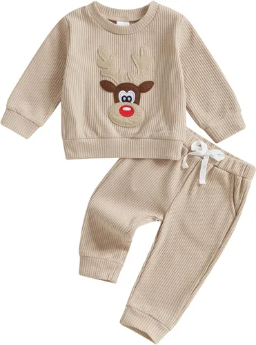 Vista 12 de Conjunto de Navidad para bebé niño con camisa divertida larga y pantalón conjunto de ropa de primera Navidad para niños de 6 a 12, 18, 24 meses 2T