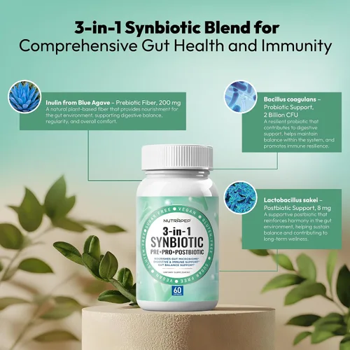 Vista 5 de NutraPep Synbiotics probiótico prebiótico posbiótico – Apoyo diario para la salud intestinal con pre Pro y post bióticos para hombres y mujeres