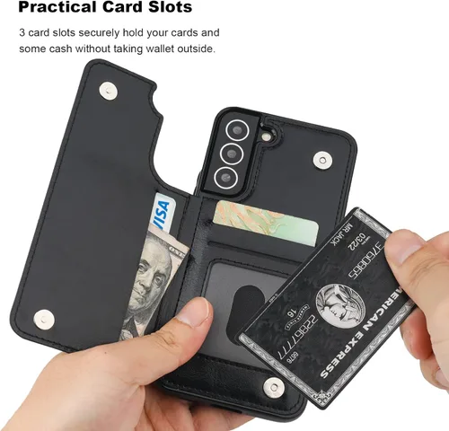Vista 4 de ONETOP - Funda tipo cartera para Samsung Galaxy S22 con tarjetero, color negro Kickstand,ID/Cash Holder,Case Wallet with Card Slots,Double