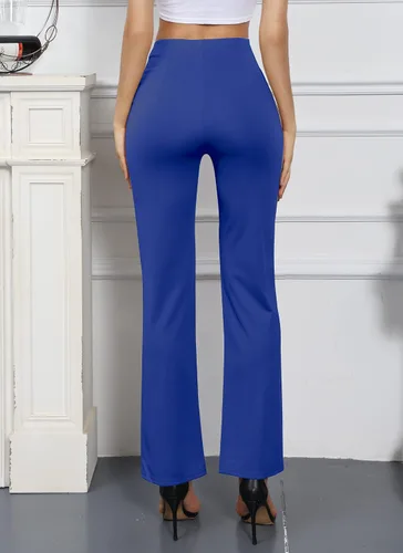 Vista 5 de Kafiloe Pantalones de trabajo largos y rectos de cintura alta para mujer pantalones de trabajo de negocios pantalones elásticos casuales con bolsillo