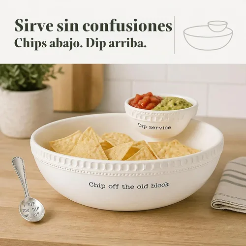 Vista 2 de Mud Pie con cuentas apiladas Chip y Dip Bowl
