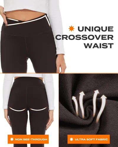 Vista 43 de TNNZEET Leggings acampanados negros para mujer, pantalones de yoga cruzados con bolsillos, corte de bota, leggings acampanados