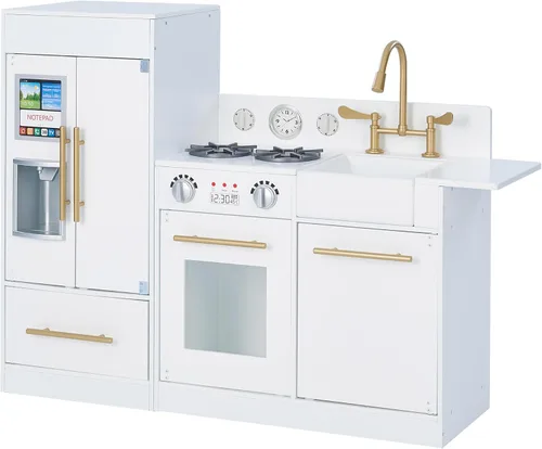 Vista 10 de Teamson Kids Little Chef Charlotte - Cocina Moderna Modular Interactiva de Madera para Jugar con Refrigerador, Estufa y Lavabo en Gris con Acentos