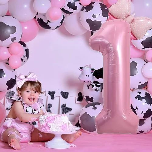 Vista 6 de Globo rosado de 40 pulgadas con número 4 y lazo mini para decoraciones de fiesta de cumpleaños número 4 de niña - Suministros de fiesta con tema rosa
