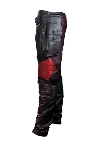 Vista 2 de Red Biker Leather Jacket Mens Costume CoatPants Distressed Maroon Leather Jacket for Motorcycle Cosplay