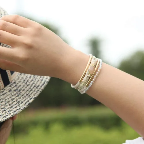 Vista 3 de FANCY SHINY- Pulseras de cuero de la envoltura de cuentas de cristal de la pulsera Boho Cuff piedra, dije, pulseras con cierre magnético de joyería