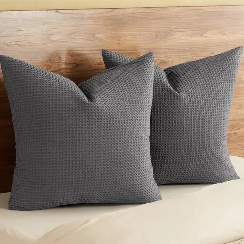 Vista 46 de PHF Funda de almohada 100% algodón con tejido de gofre, 22 x 22 pulgadas, sin relleno, paquete de 2 elegantes fundas de almohada cuadradas