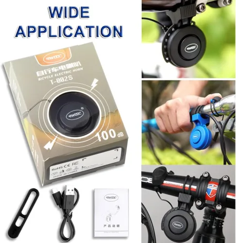 Vista 7 de Bocina eléctrica para bicicleta, mini timbre de bicicleta de 100 dB con 4 modos de sonido, recargable por USB e impermeable, ideal para bicicletas