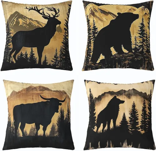 Vista 40 de Feelyou Fundas de Almohada Decorativas de León 16"x16" Juego de 4 Funda de Cojín Suave de Tigre Decoración de Lobo Funda de Almohada de Leopardo