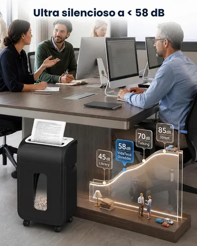 Vista 6 de VidaTeco - Trituradora de papel para hogar/oficina, 14 hojas, 60 minutos, corte micro con cuchilla patentada en EE. UU., tritura