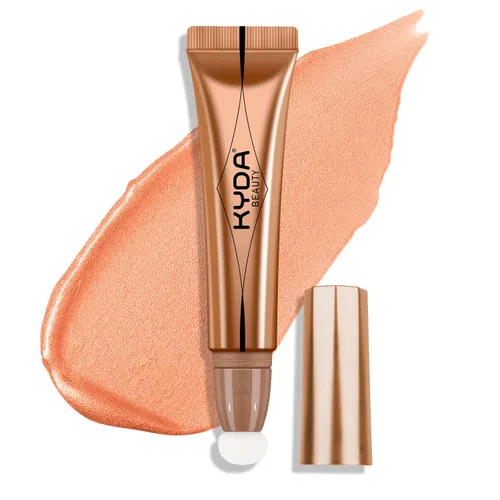Vista 16 de KYDA Varita iluminadora líquida, iluminador facial brillante para construir, resaltador brillante, bronceador, cobertura suave mezclable con Dorado