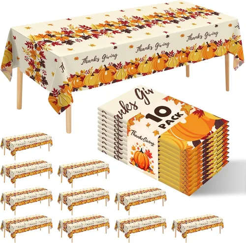 Vista 13 de Paquete de 10 manteles desechables de plástico premium de 54 x 108 pulgadas, mantel rectangular para mesa, para cumpleaños, bodas, Navidad, Beige