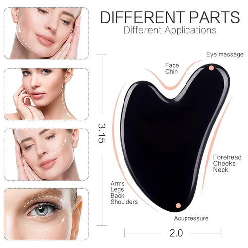 Vista 2 de Gua Sha - Herramientas faciales de guasha negra para cuidado de la piel, cara, cuerpo, aliviar las tensiones musculares, reducir la hinchazón