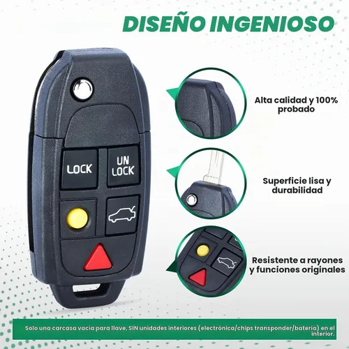 Vista 3 de Beefunny Carcasa de llave de mando a distancia plegable de repuesto con 5 botones para Volvo XC70 XC90 2003-2014 (1)